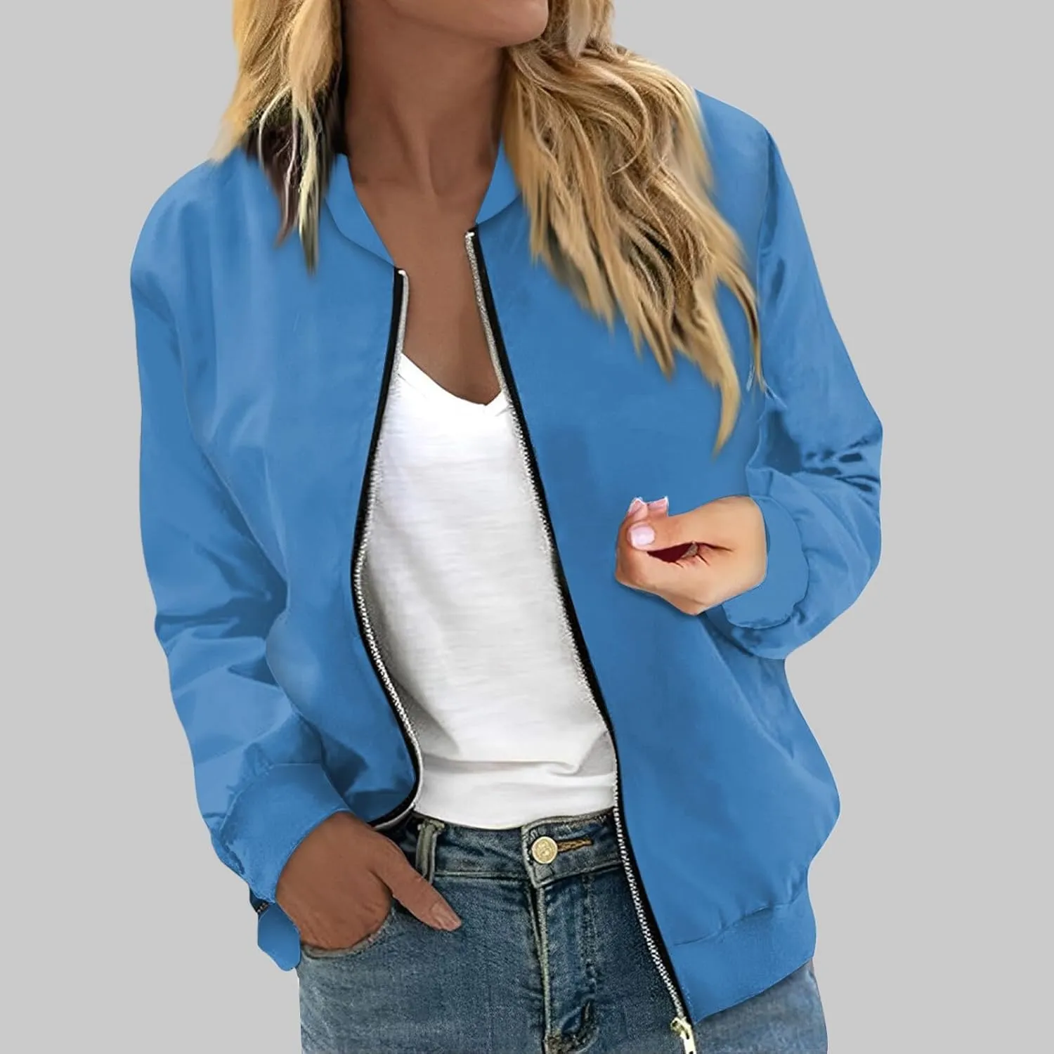 Light Jackets for Women Stand Collar Zip Up Long Sleeve Jacket with Pockets Solid Color Running Sweatshirts Jackets