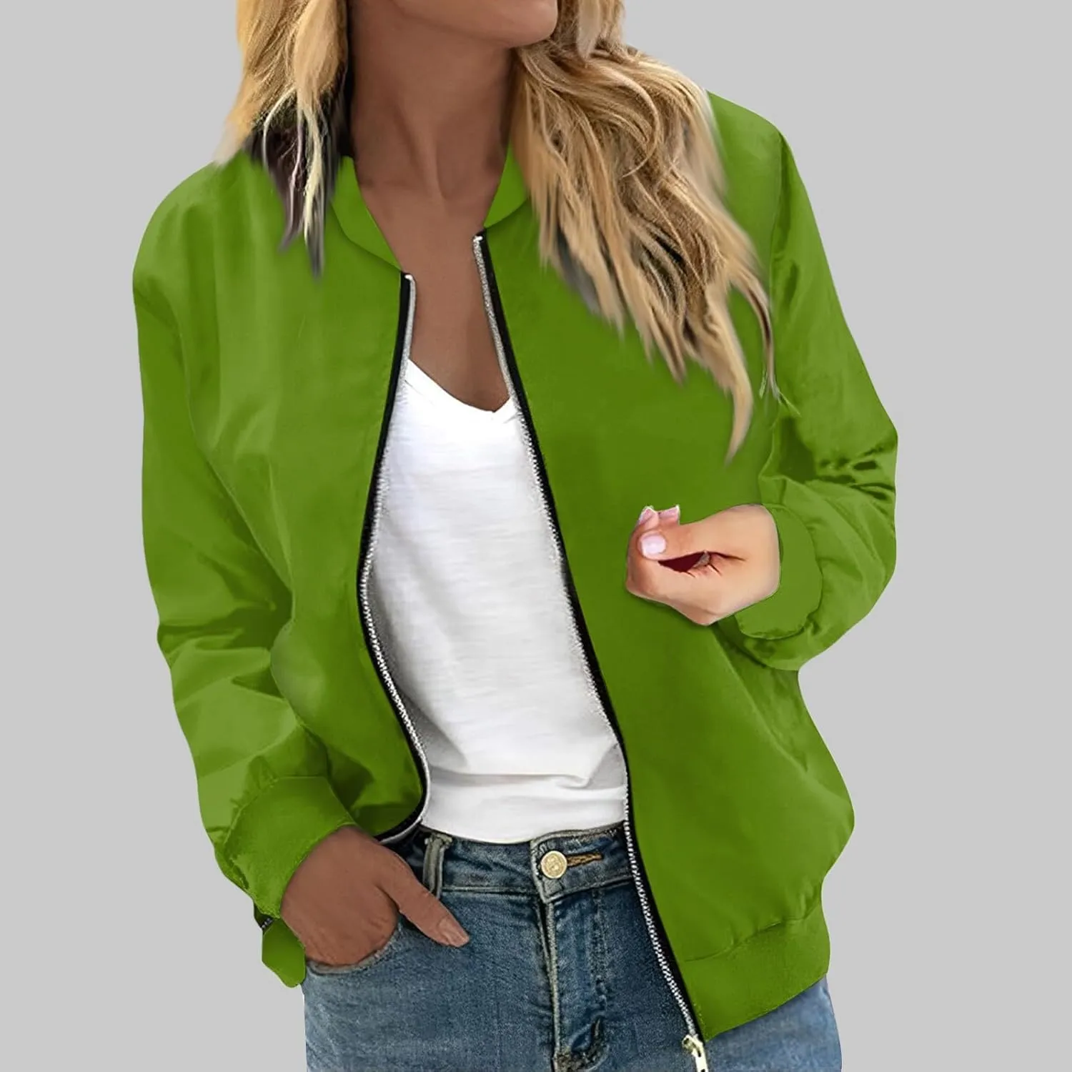 Light Jackets for Women Stand Collar Zip Up Long Sleeve Jacket with Pockets Solid Color Running Sweatshirts Jackets