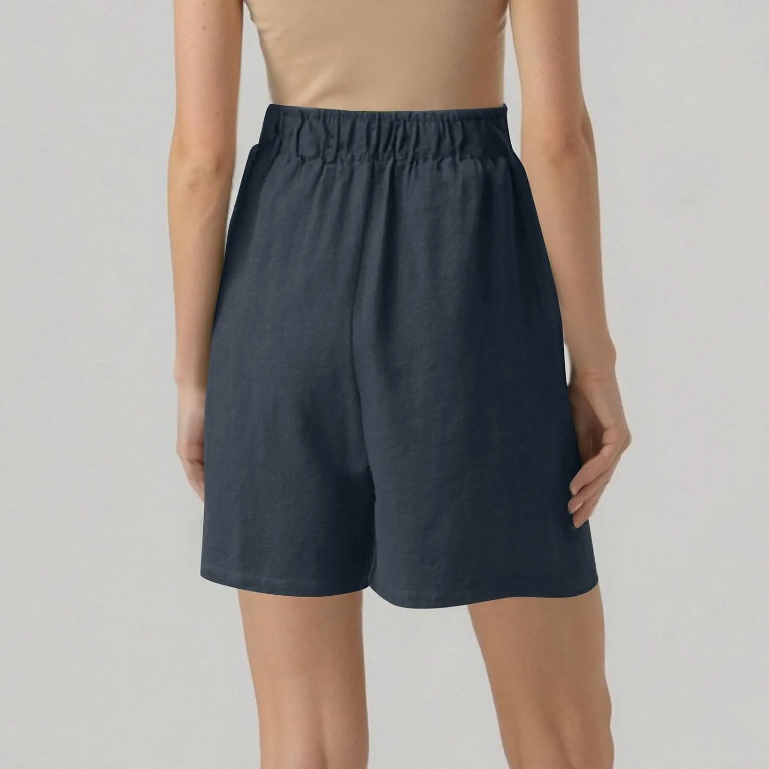 Linen Bermuda Shorts for Women Wide Leg Elastic Waisted Shorts Casual Summer Flowy Trouser Short Pants with Pockets