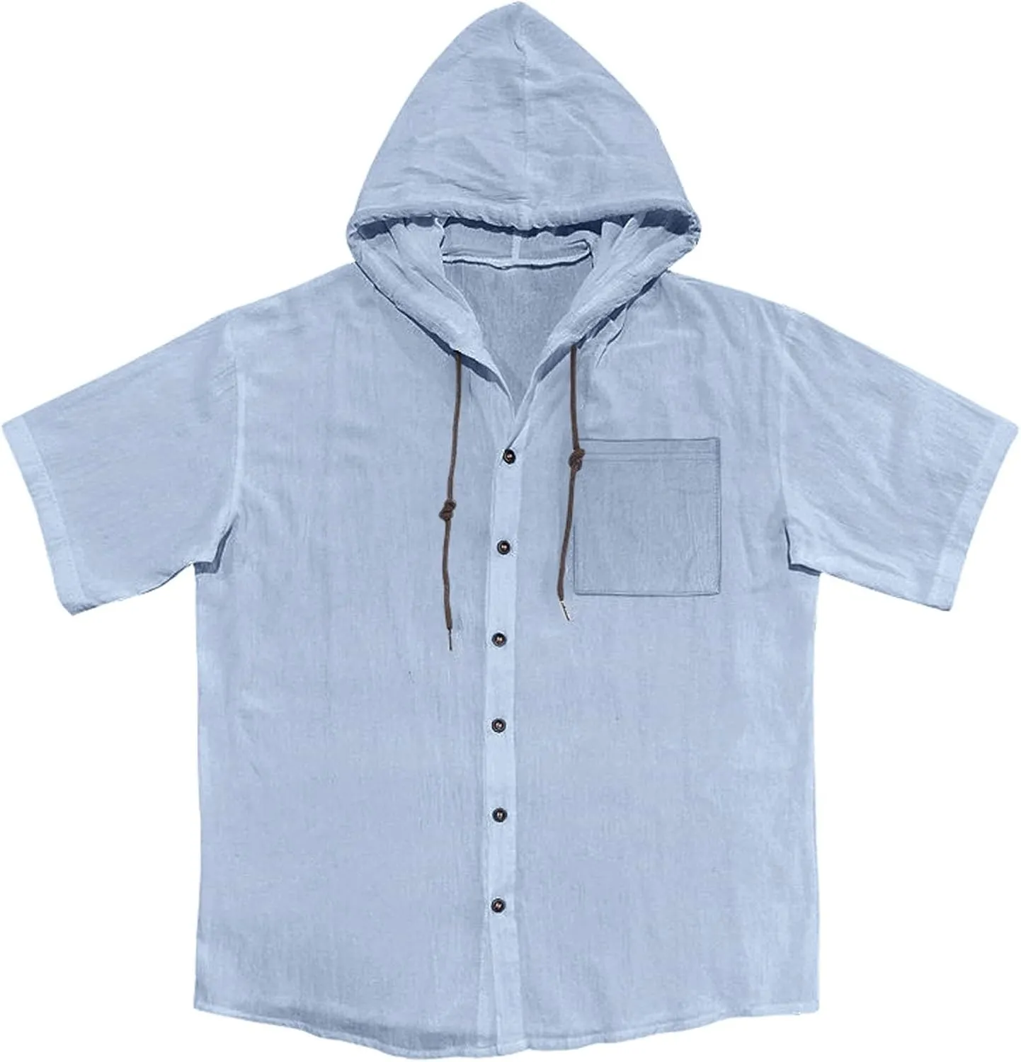 Linen Shirts for Mens Fashion Summer Cotton Linen Hooded Shirt Short Sleeve Casual Button Down Hipster Beach Blouses