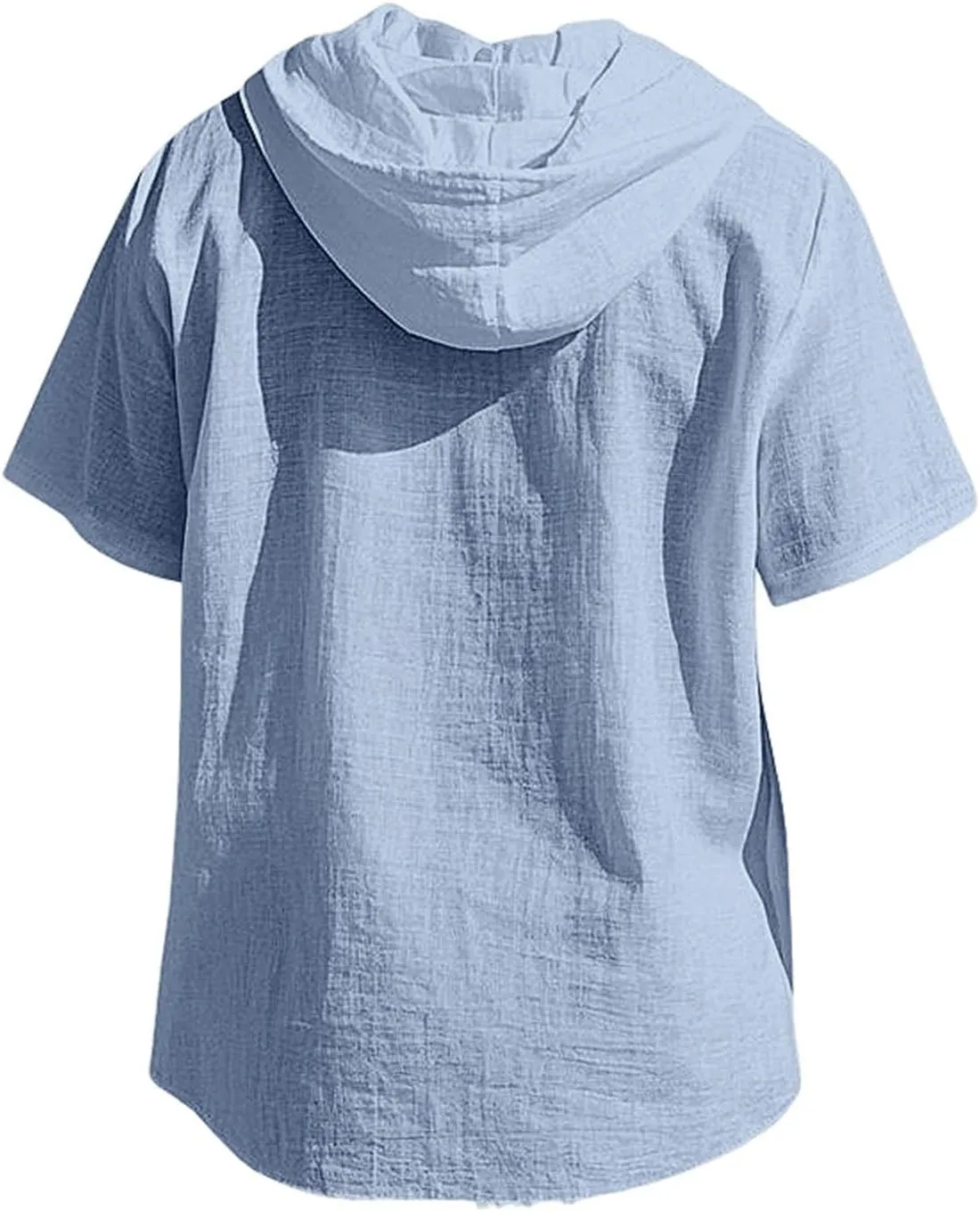 Linen Shirts for Mens Fashion Summer Cotton Linen Hooded Shirt Short Sleeve Casual Button Down Hipster Beach Blouses