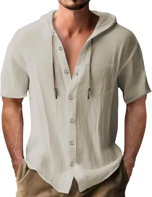 Linen Shirts Mens Vintage Bohemia Cotton Button Down Beach Hippie Shirt Summer Casual Lace Up Long Sleeve Hoodies