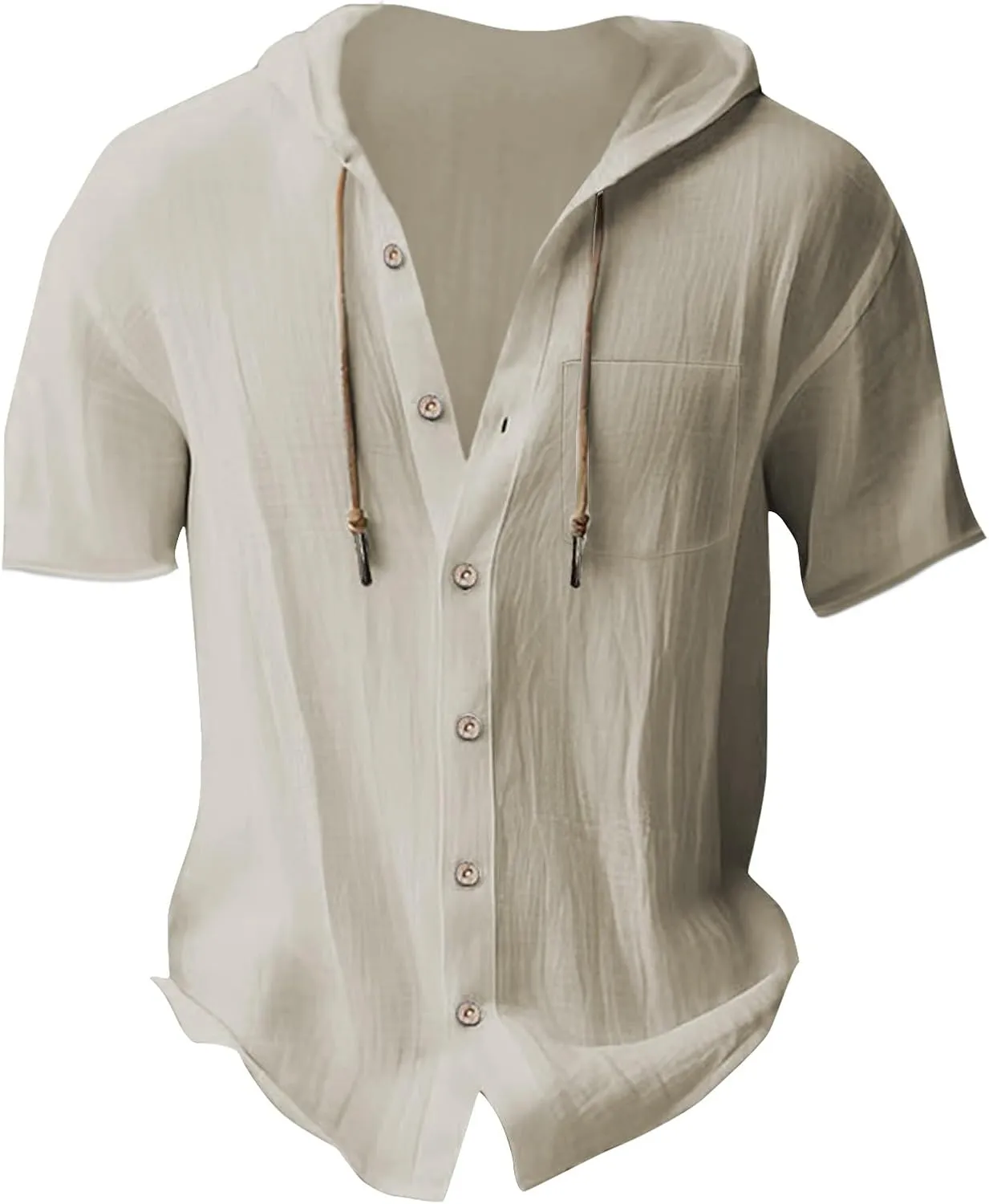 Linen Shirts Mens Vintage Bohemia Cotton Button Down Beach Hippie Shirt Summer Casual Lace Up Long Sleeve Hoodies