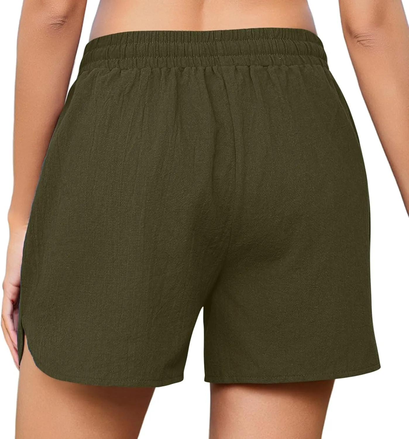 Linen Shorts for Women 2025 Trendy Summer Plus Size Comfy Drawstring Casual Pants Elastic Waist Wide Leg Shorts