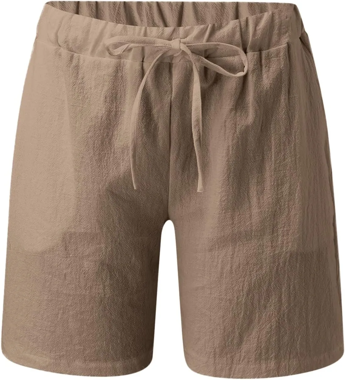 Linen Shorts for Women Plus Size Casual Loose Elastic Drawstring Summer Beach Bermuda Shorts with Pocket