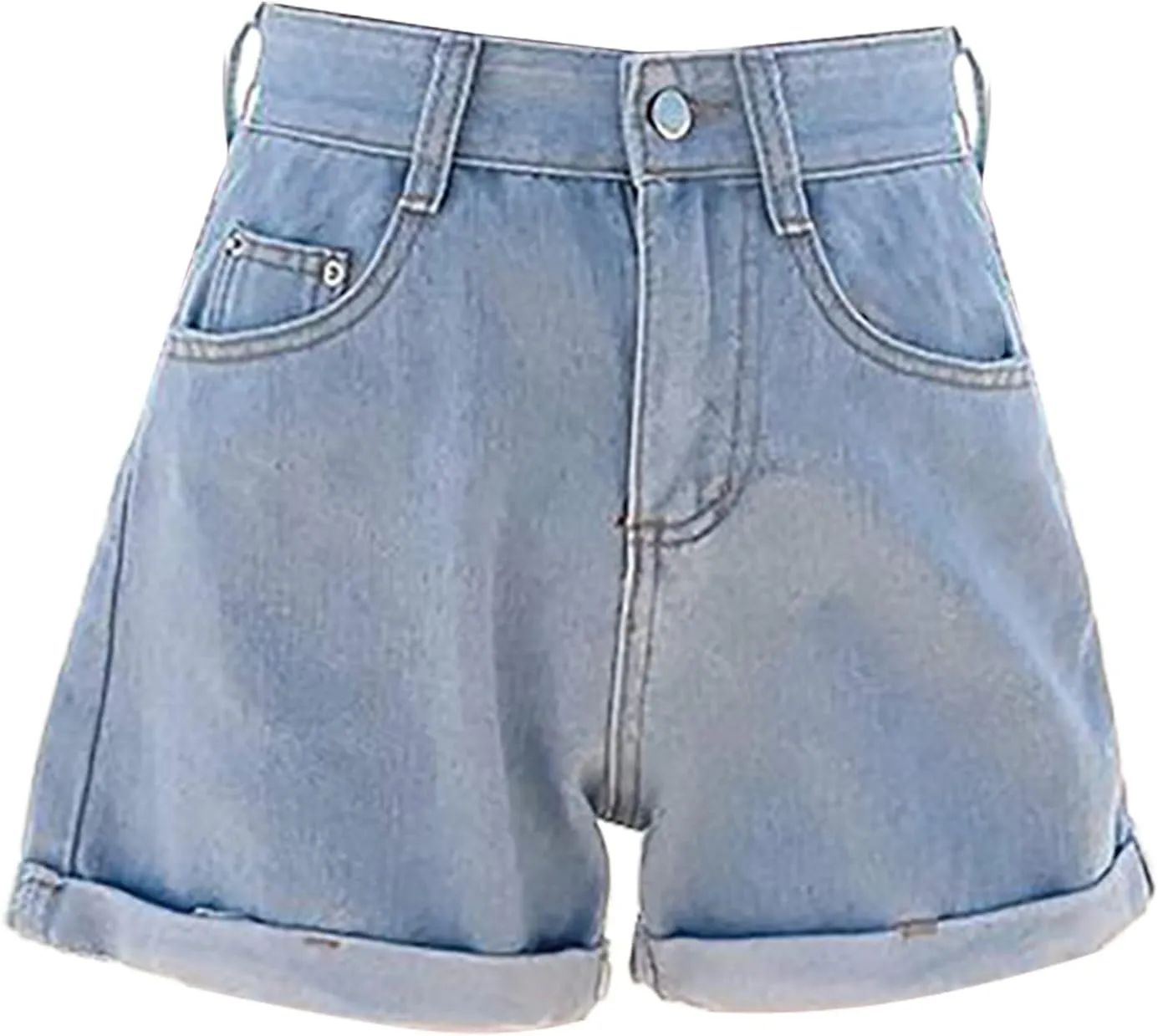 LIXIAO Women's Casual Mid Rise Denim Shorts Stretch Ripped Raw Hem Jean Shorts High Waisted Shorts Women