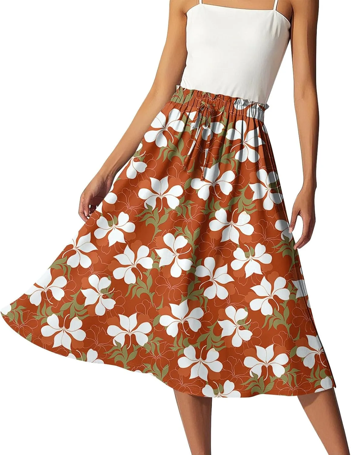 Long Floral Skirt for Women High Waist A-Line Flowy Maxi Skirt Summer Beach