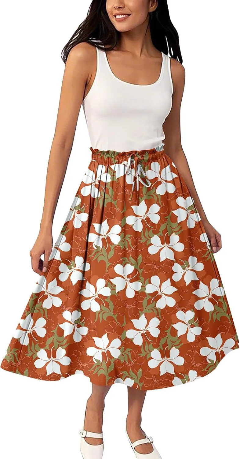 Long Floral Skirt for Women High Waist A-Line Flowy Maxi Skirt Summer Beach