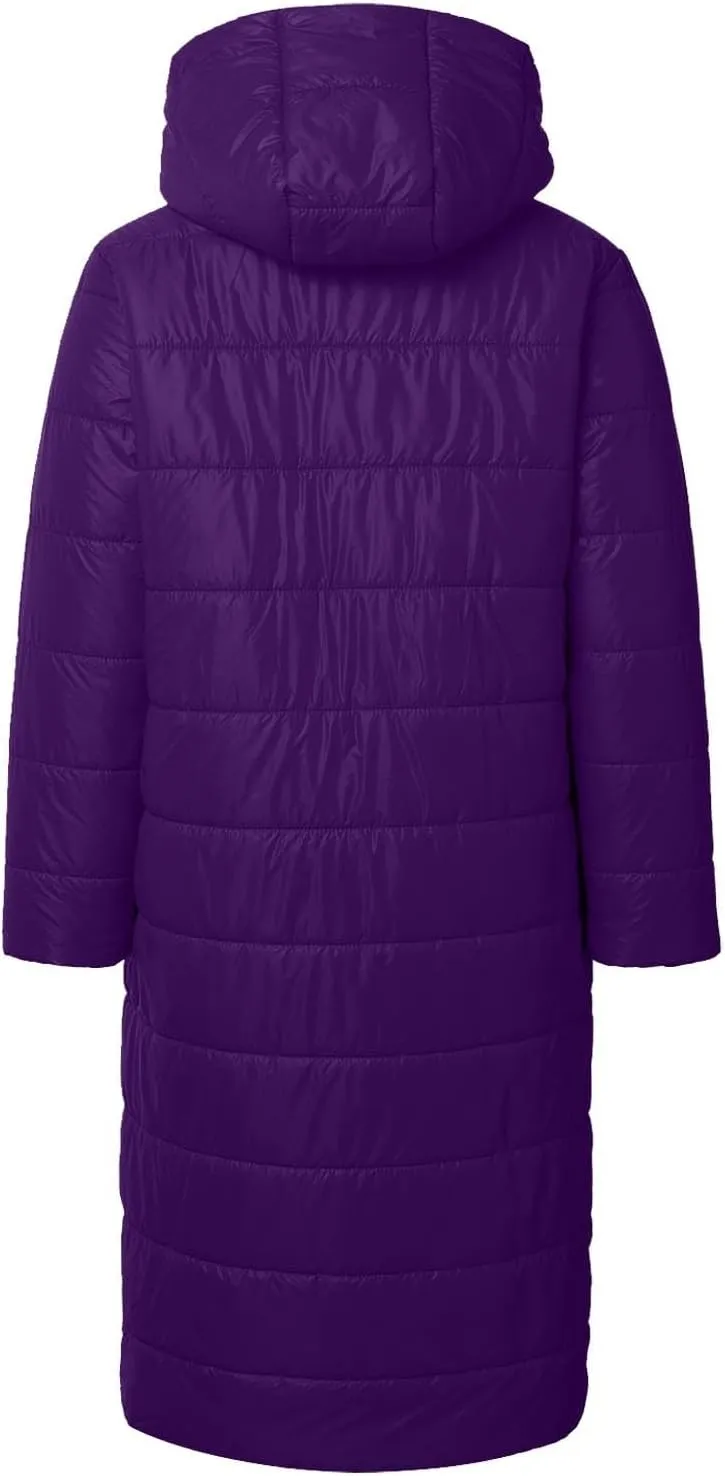 Long Puffer Coat Women Plus Size Loose Lightweight Warm Down Jacket Casual Solid Full Zip Winter Quilted Jacket for Women