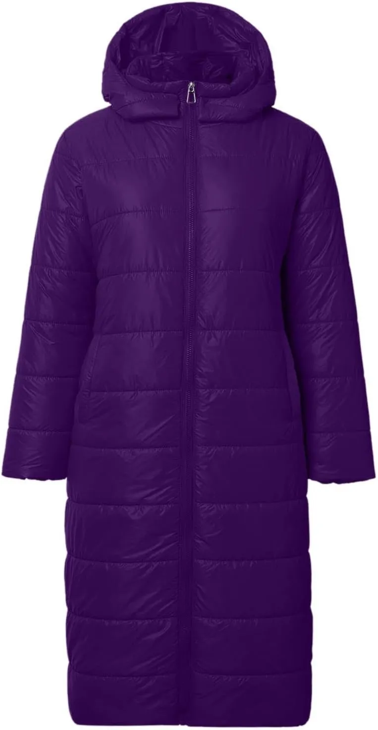 Long Puffer Coat Women Plus Size Loose Lightweight Warm Down Jacket Casual Solid Full Zip Winter Quilted Jacket for Women