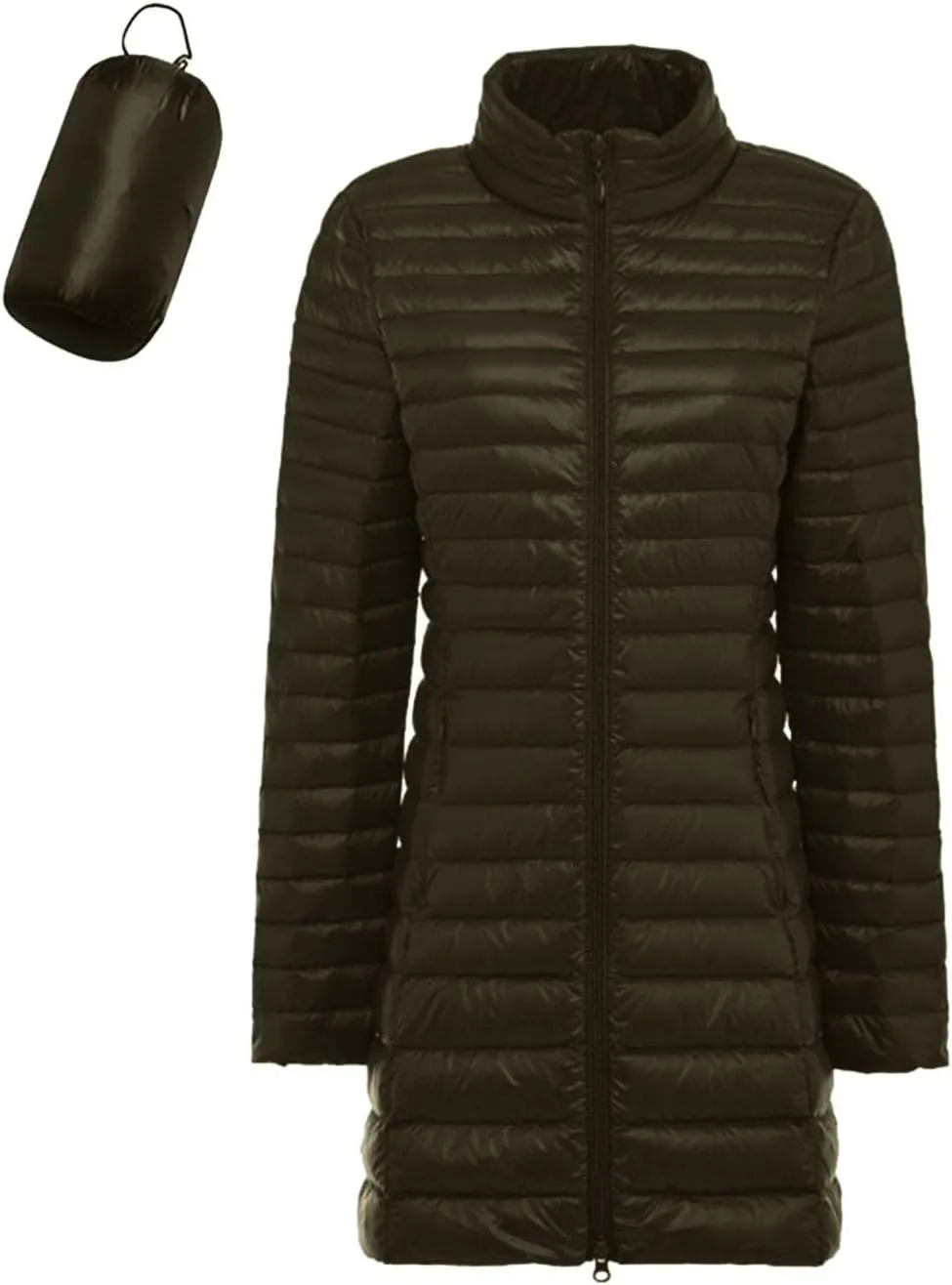 Long Puffer Jackets for Women Lightweight Packable Warm Winter Down Coats Casual Slim Fit Stand Collar Quilted Jacket