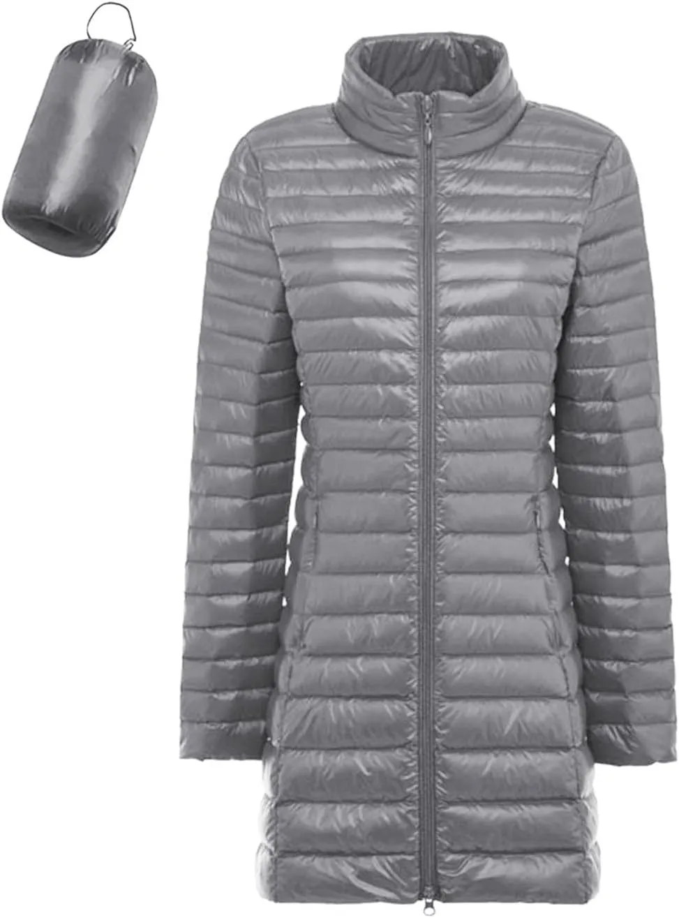 Long Puffer Jackets for Women Lightweight Packable Warm Winter Down Coats Casual Slim Fit Stand Collar Quilted Jacket