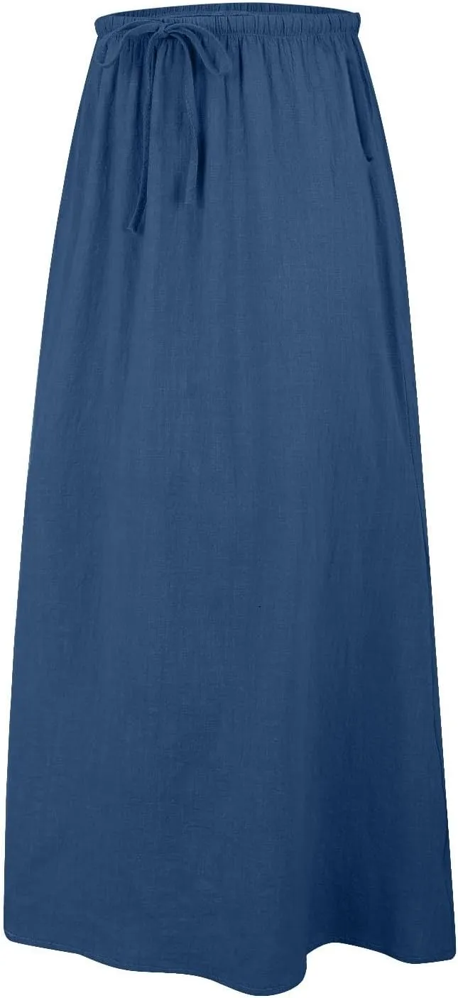 Long Skirts for Women Cotton Linen Boho Maxi Skirt Spring Summer Trendy Vacation Casual Flowy Drawstring Skirts