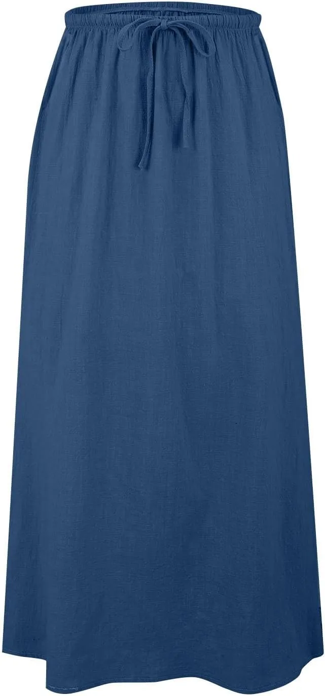 Long Skirts for Women Cotton Linen Boho Maxi Skirt Spring Summer Trendy Vacation Casual Flowy Drawstring Skirts