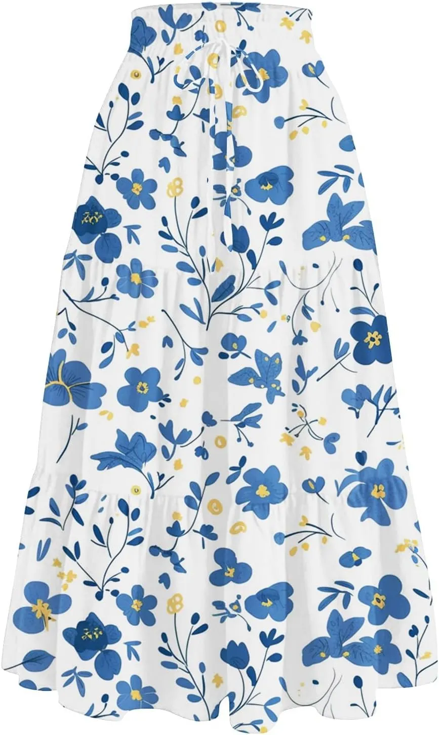 Long Skirts for Women Summer 2025 Boho Flowy High Waist A-Line Maxi Skirt