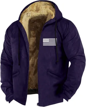 Long Sleeve Coat Graphic Zipper Winter Coats Fleece Fur Lined Jacket Long Sleeve Oversized Hoodies For Men