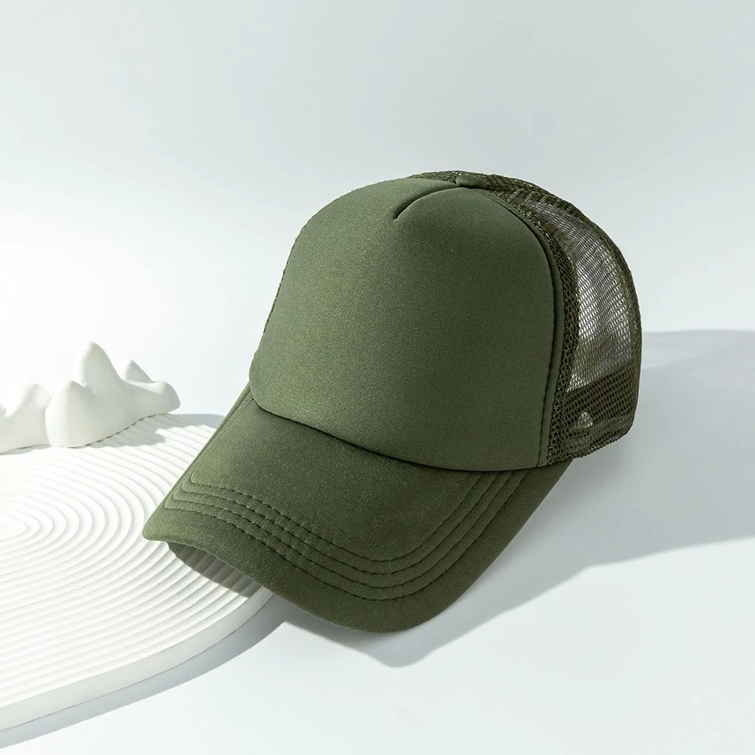 Low-Profile Classic Trucker Adjustable Snapback Hat Men's Mesh Back Ballcap Mesh Fish Flag Stretch-Fit Hat