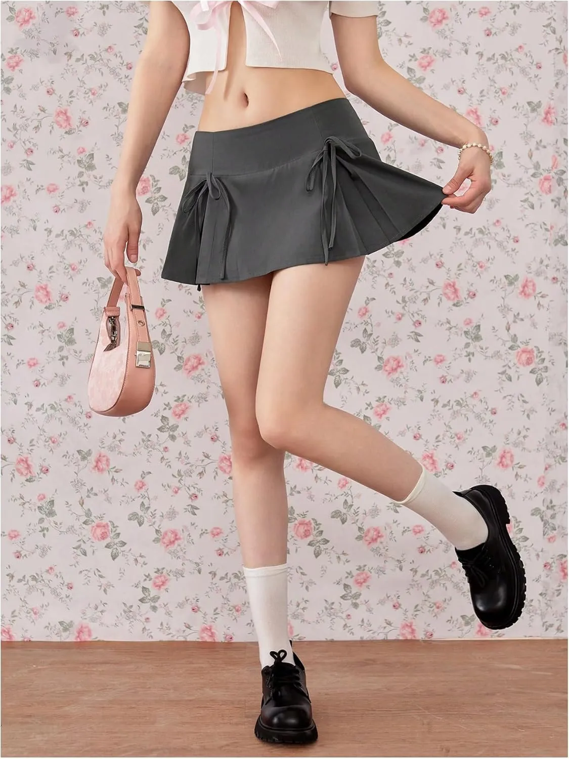 MakeMeChic Women's Y2k Skirts Summer Bowknot Pleated Skirt A Line Preppy Mini Skirts