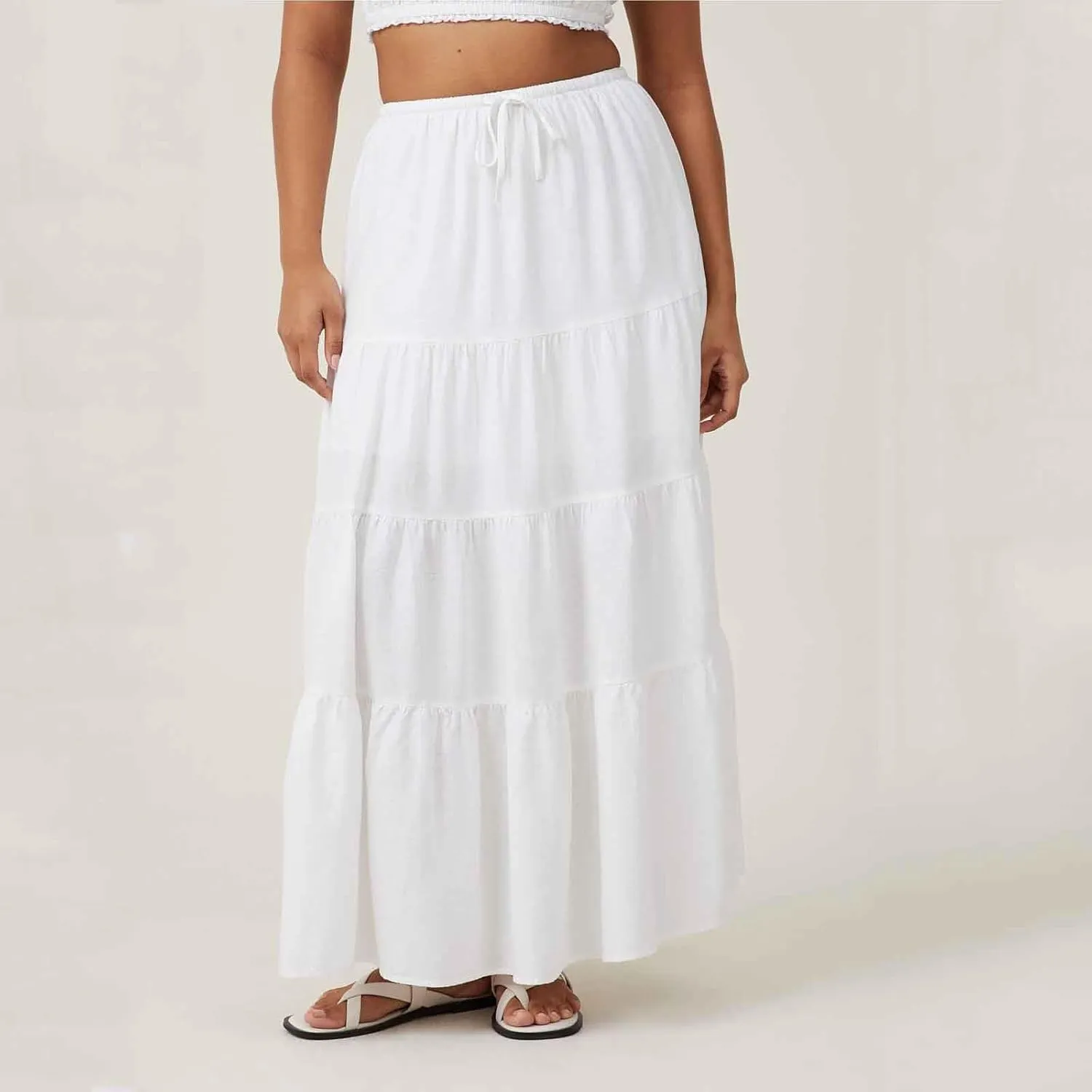 Maxi Skirt for Women Summer Comfy Tiered Drawstring Elastic High Waisted Vacation A-Line Flowy Swing Long Skirts