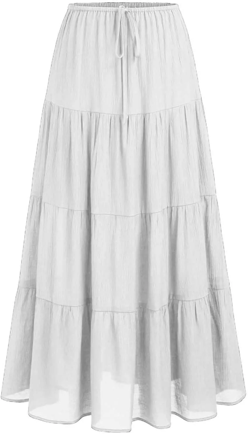 Maxi Skirt for Women Summer Comfy Tiered Drawstring Elastic High Waisted Vacation A-Line Flowy Swing Long Skirts