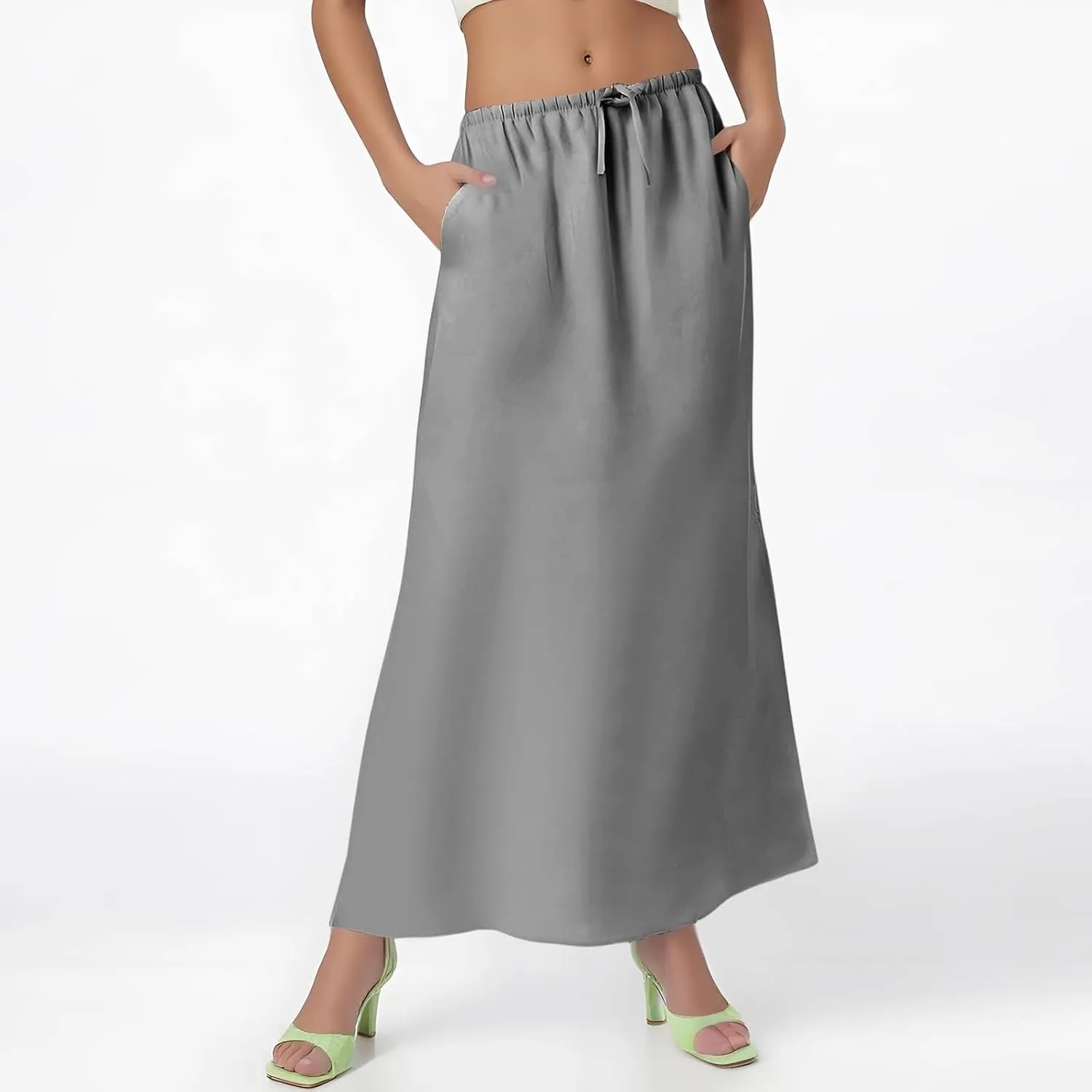 Maxi Skirts for Women 2025 Summer Linen Fishtail Split Long Skirts Drawstring Low Waist Vacation Boho Flowy Skirt