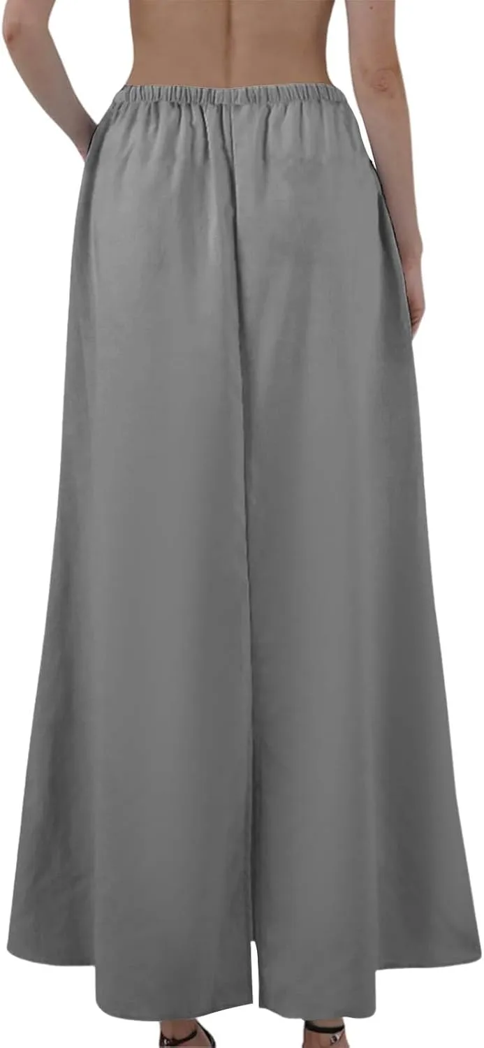 Maxi Skirts for Women 2025 Summer Linen Fishtail Split Long Skirts Drawstring Low Waist Vacation Boho Flowy Skirt
