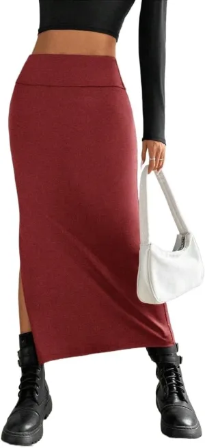 Maxi Skirts for Women Solid Color A-Line Slit Pencil Skirt