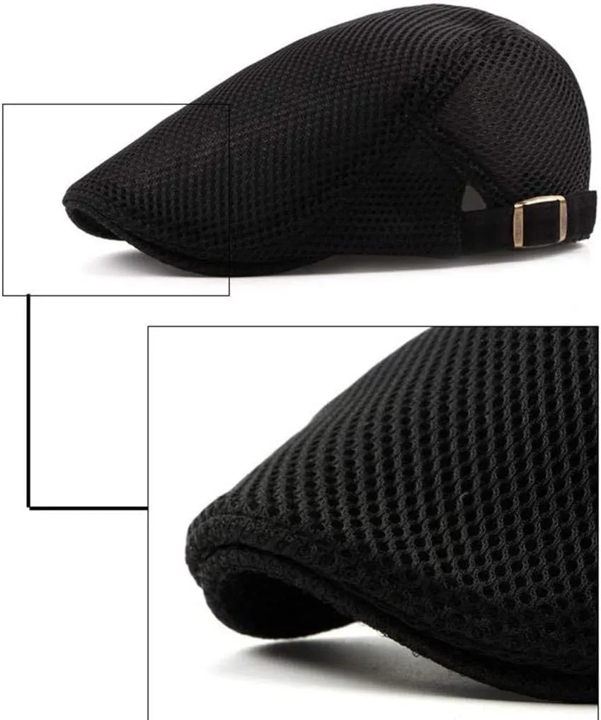 Men Breathable Mesh Summer Hat Newsboy Beret Ivy Cap Cabbie Flat Cap Thin Hats Cotton Baseball Cap