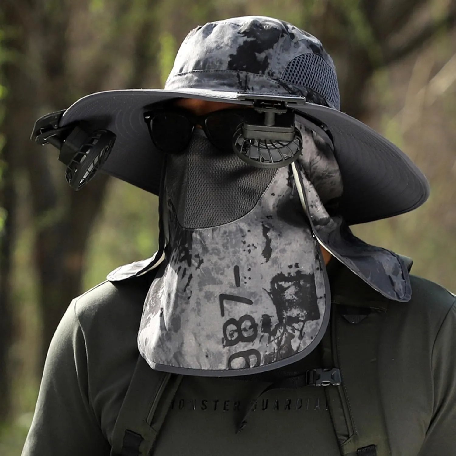 Men Women Wide Brim Sun Hats with 2 Solar Fan Waterproof Breathable Bucket Hat Outdoor Fishing Hat for Hiking Camping