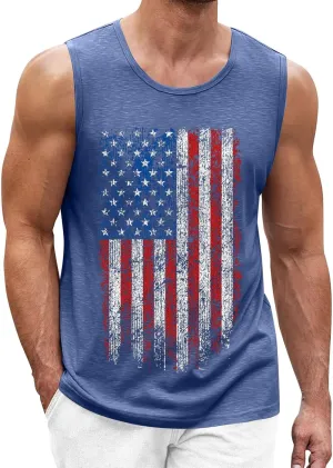 Men's American Flag Tank Tops Stylish Independence Day USA Patriotic Shirt Vest Retro Striped Star Graphic Tee Shirt