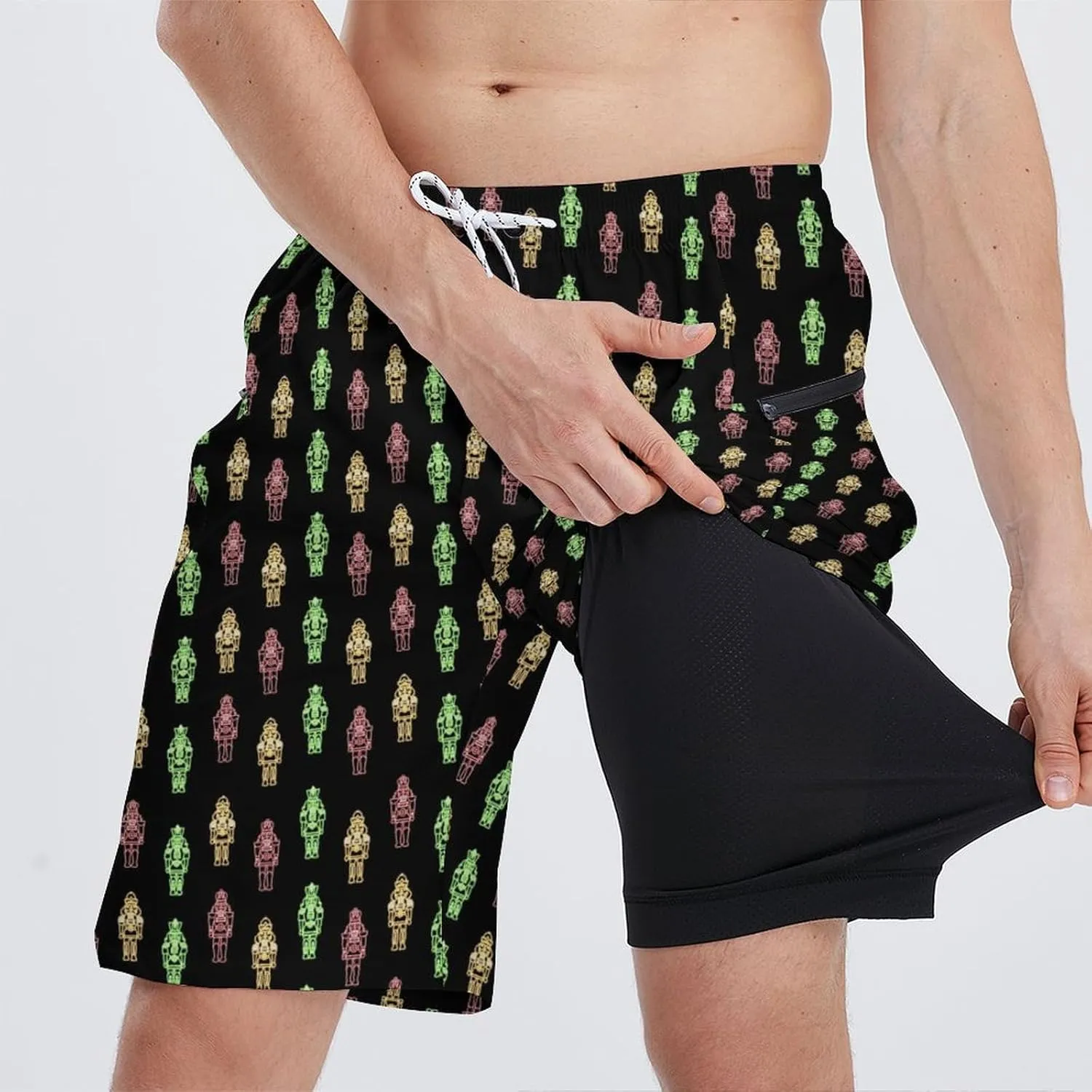 Men's Athletic Shorts with Liner 9" Pineapple Running Gym Shorts Quick Dry Casual Workout Shorts with Zipper Pockets