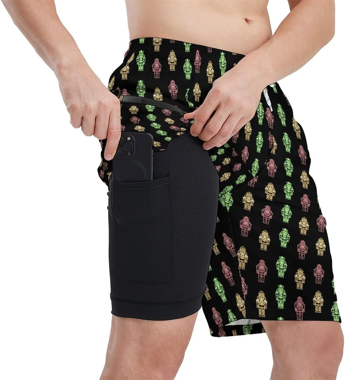 Men's Athletic Shorts with Liner 9" Pineapple Running Gym Shorts Quick Dry Casual Workout Shorts with Zipper Pockets