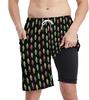 Men's Athletic Shorts with Liner 9" Pineapple Running Gym Shorts Quick Dry Casual Workout Shorts with Zipper Pockets