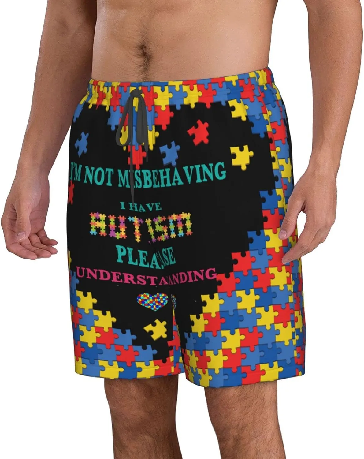 Men's Beach Shorts Drawstring Quick Dry Running Shorts Comfortable Loose Gym Shorts Swimsuit Pants with Pockets