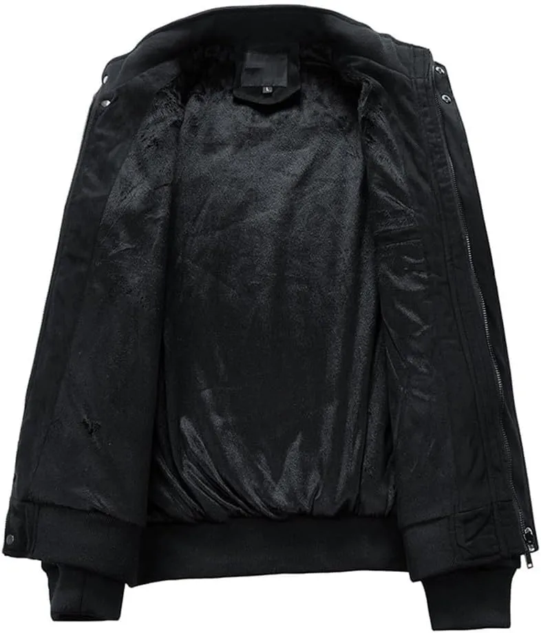 Men's Bomber Jacket Lightweight Vintage Faux Suede Bomber Jackets Baseball Tactical Coat Casual Thicken Warm Outerwear