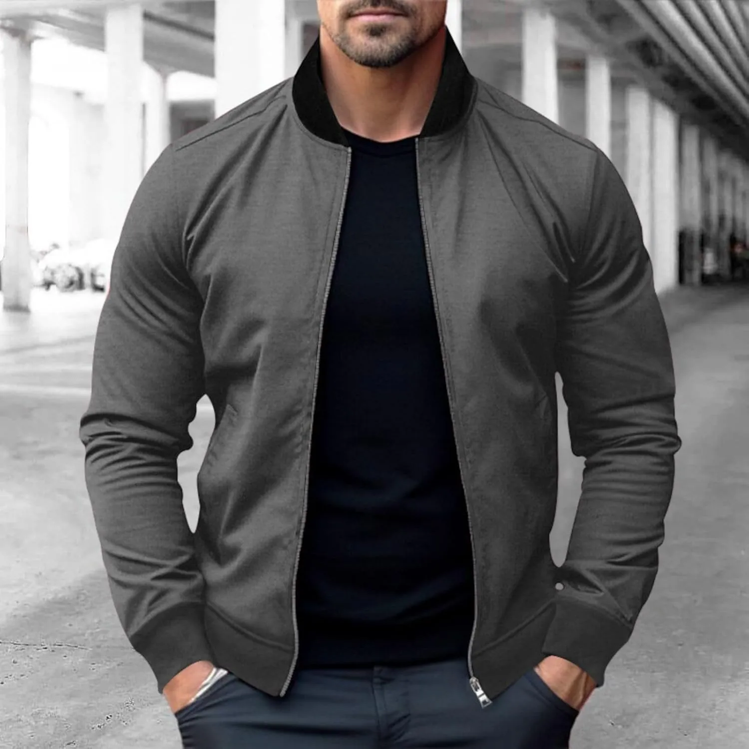Mens Bomber Jacket Lightweight Windbreaker Flight Jacket Casual Full Zip Softshell Coat Classic Varisty Jacket
