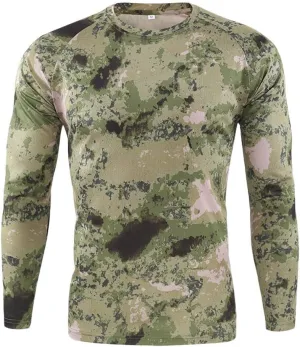 Men's Camo T Shirts Casual Long Sleeve Crew Neck Compression Shirt Outdoor Hunting T-Shirt Gym Athletic Running Tops