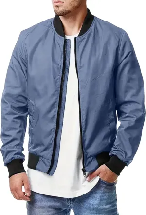 Mens Casual Bomber Jackets Lightweight Windbreaker Summer Jacket Long Sleeve Plain Coats Fashion Fall Tops for Mens