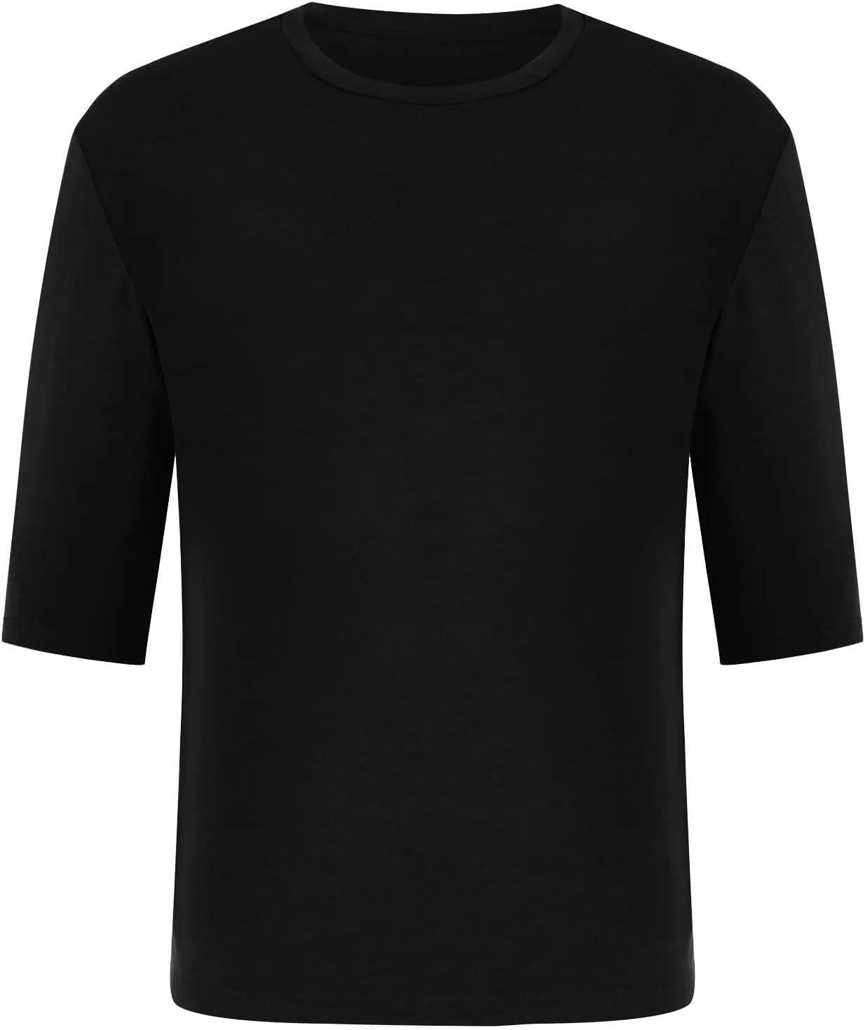 Men's Casual T-Shirts 3/4 Sleeve Crew Neck Athletic Gym Tees Stretch Slim Solid Baggy Sport Fitness Workout Shirts
