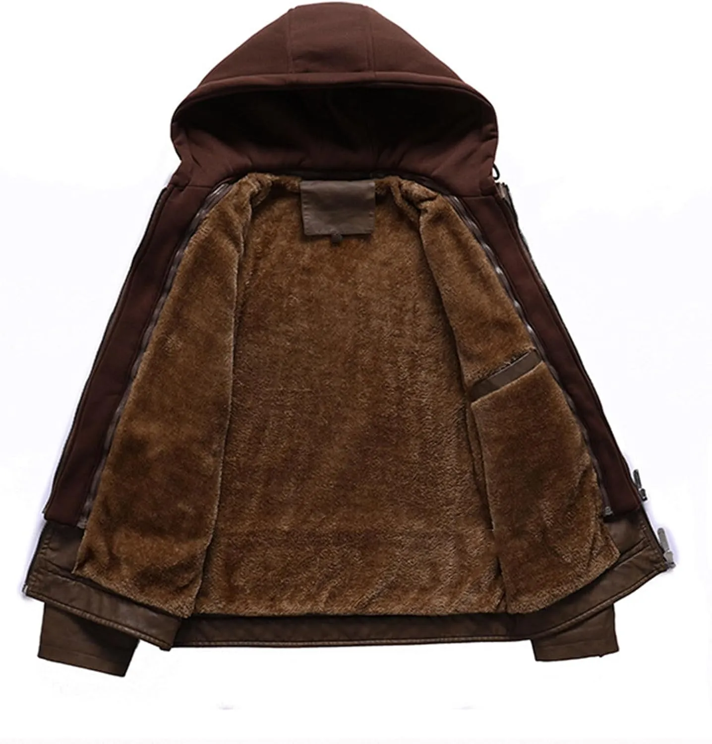 Mens Casual Zipper Jackets Faux Leather Motorcycle Detachable Hooded Jacket Fall Winter Bomber Jacket Moto Outerwear