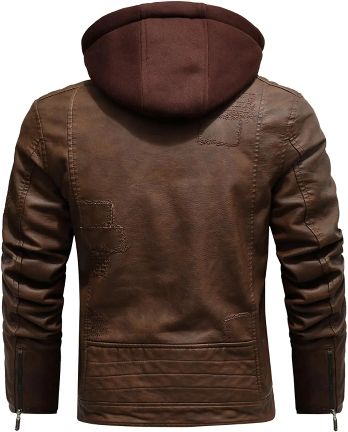 Mens Casual Zipper Jackets Faux Leather Motorcycle Detachable Hooded Jacket Fall Winter Bomber Jacket Moto Outerwear