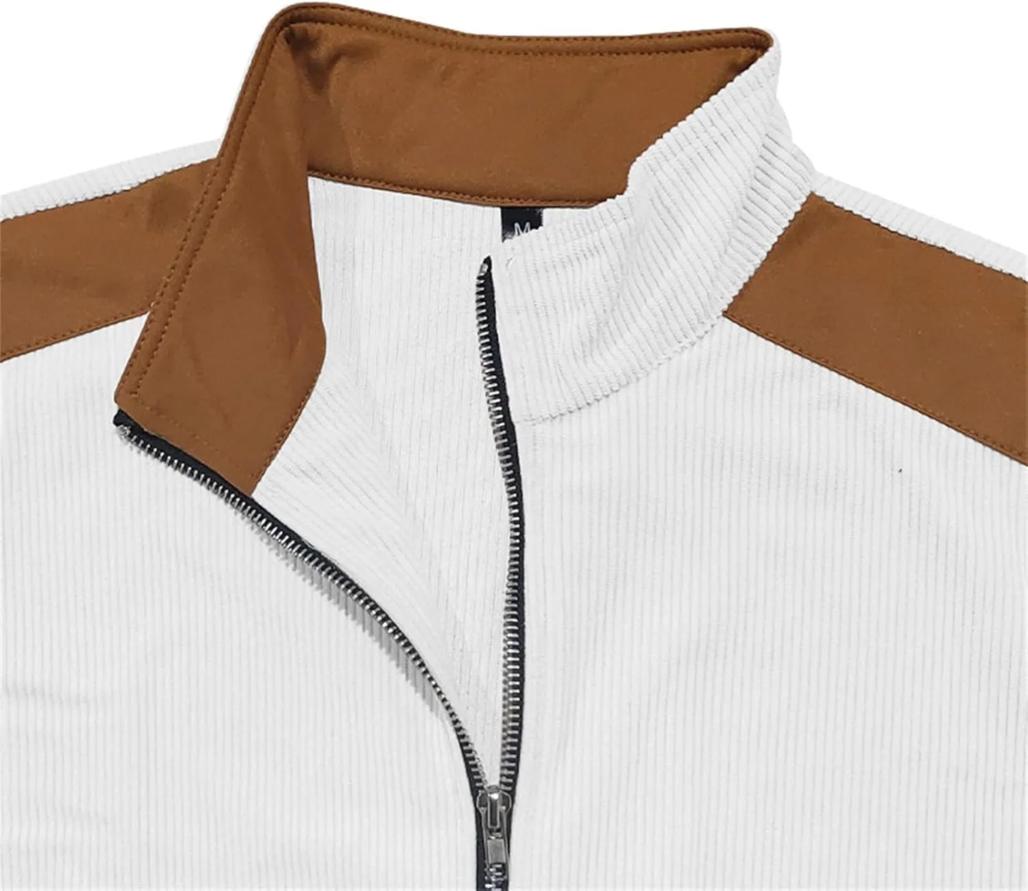 Men's Corduroy Zip Up Jackets Casual Lightweight Stand Collar Stripe Cardigan Trendy Patchwork Long Sleeve Coats