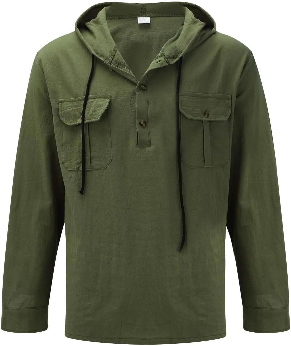 Men's Cotton Linen Shirts Lightweight Lace Up Long Sleeve Hoodies Summer Casual V Neck T Shirt Thin Breathable Tees