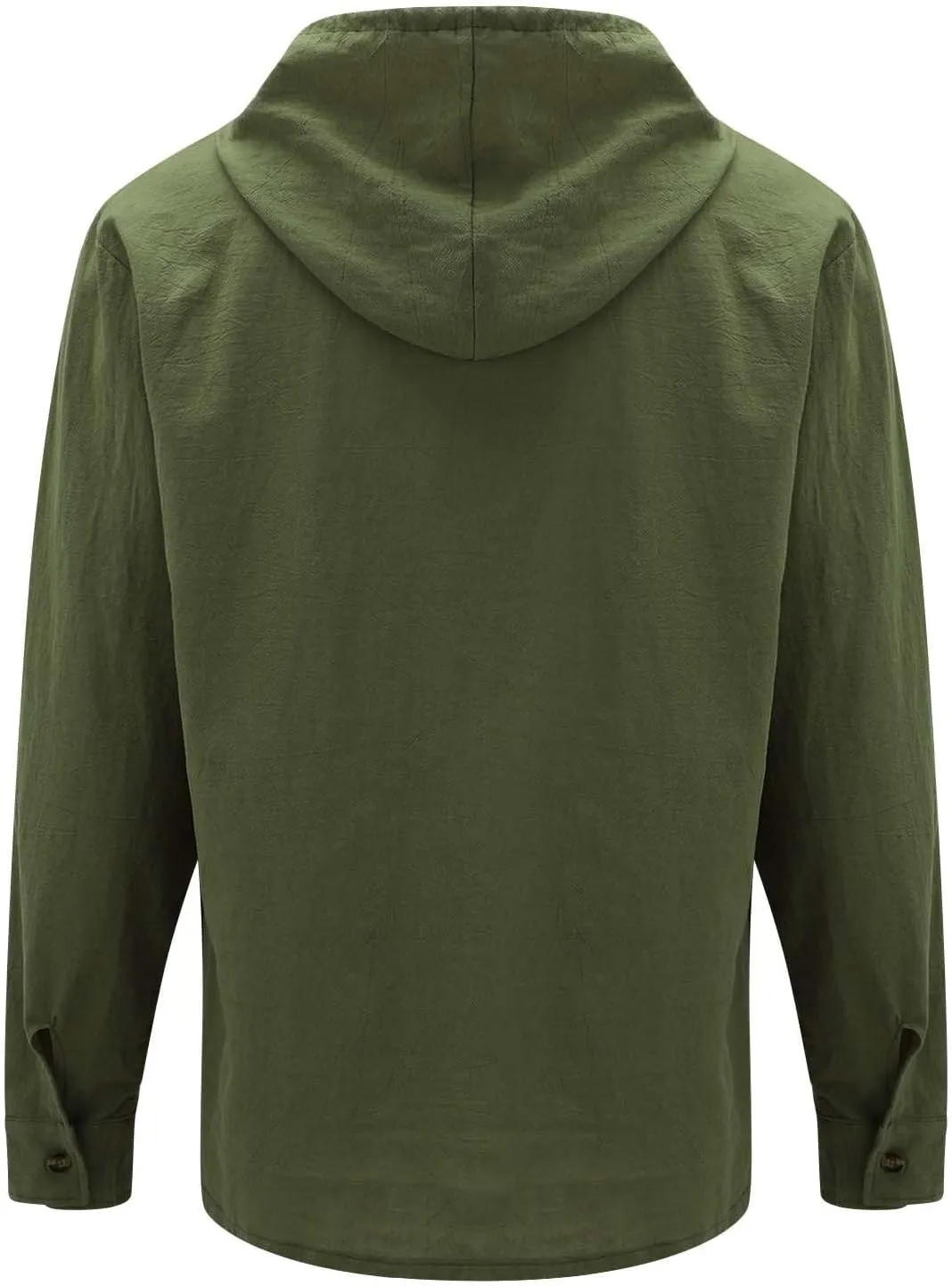 Men's Cotton Linen Shirts Lightweight Lace Up Long Sleeve Hoodies Summer Casual V Neck T Shirt Thin Breathable Tees