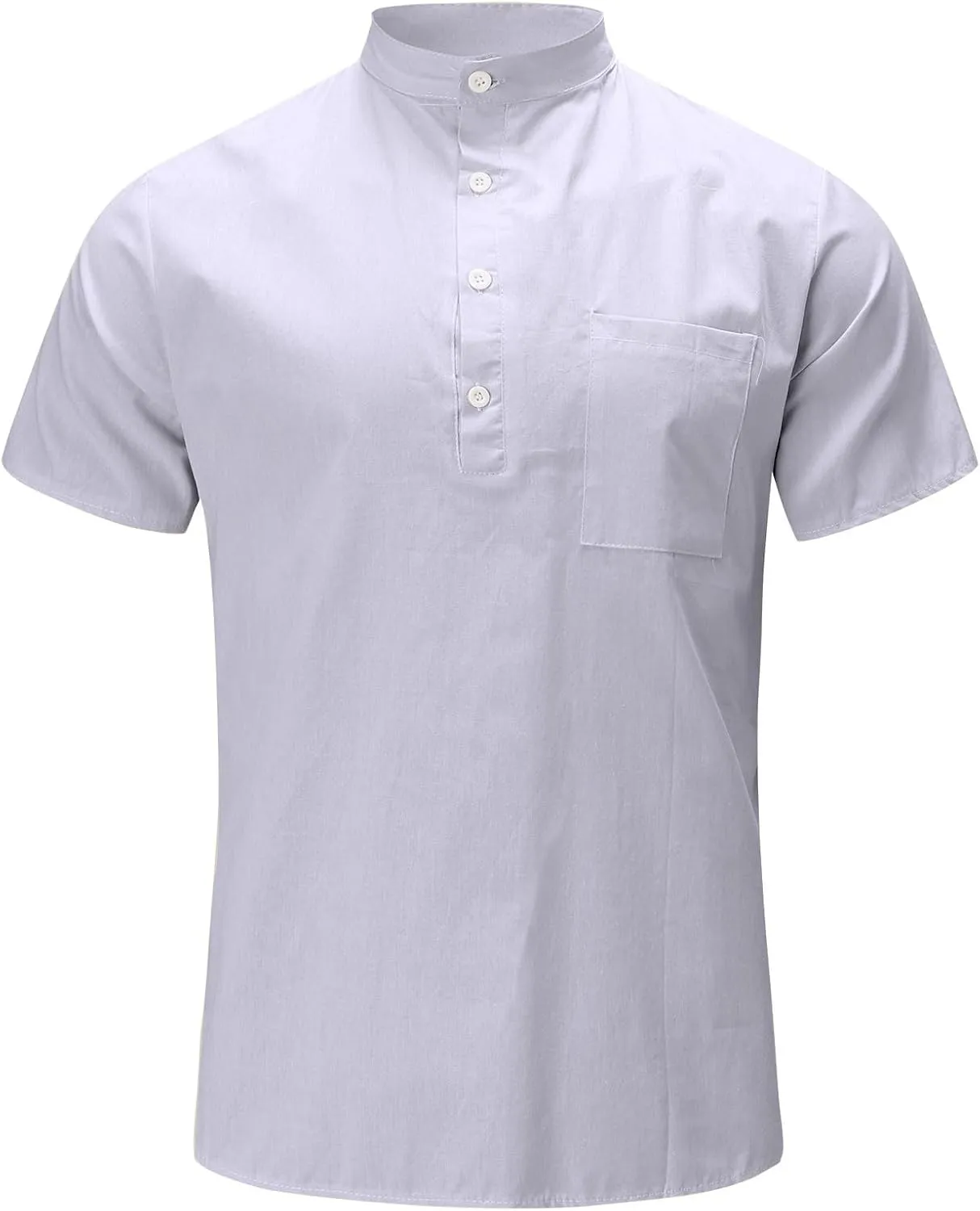 Men's Cotton Linen Tee Casual Short Sleeve V Neck Henley Shirt Quick Dry Breathable Wrinkle Summer Beach Hippie Shirts