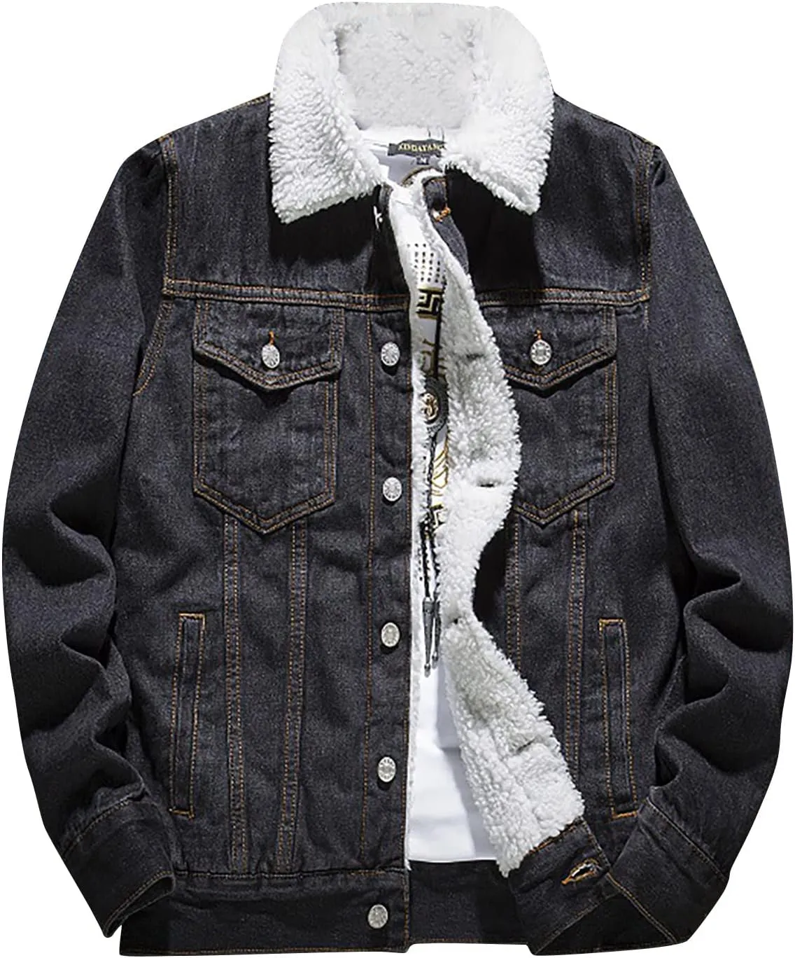 Mens Denim Jacket Winter Lapel Sherpa Fleece Lined Thicken Casual Stylish Warm Button Trucker Jean Jackets Coats, L-6XL