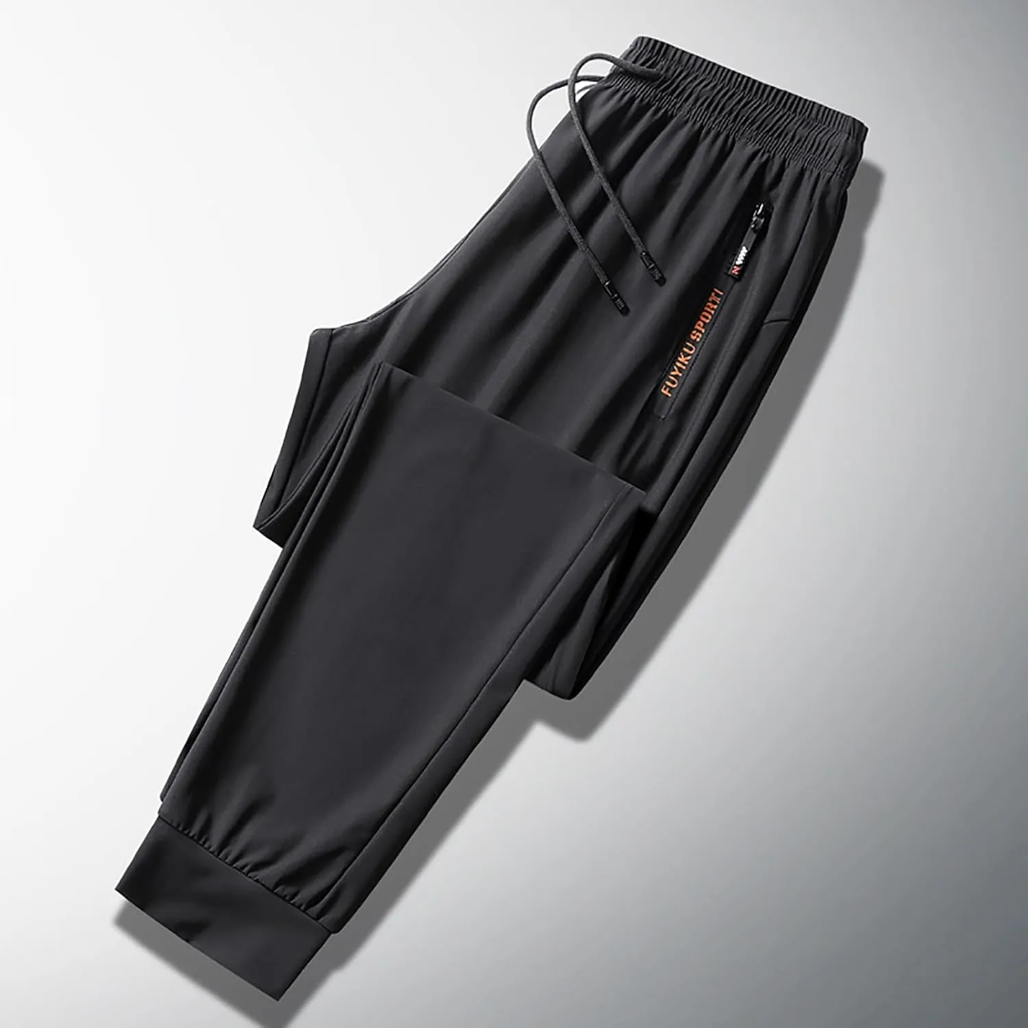 Men's Fashionable Oversized Waist Drawstring Elastic Pants Casual Ice Silk Elastic Leggings Jogging Foam Slip Men Pants