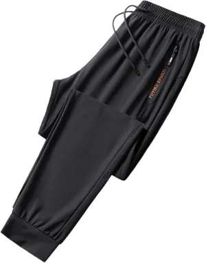 Men's Fashionable Oversized Waist Drawstring Elastic Pants Casual Ice Silk Elastic Leggings Jogging Foam Slip Men Pants