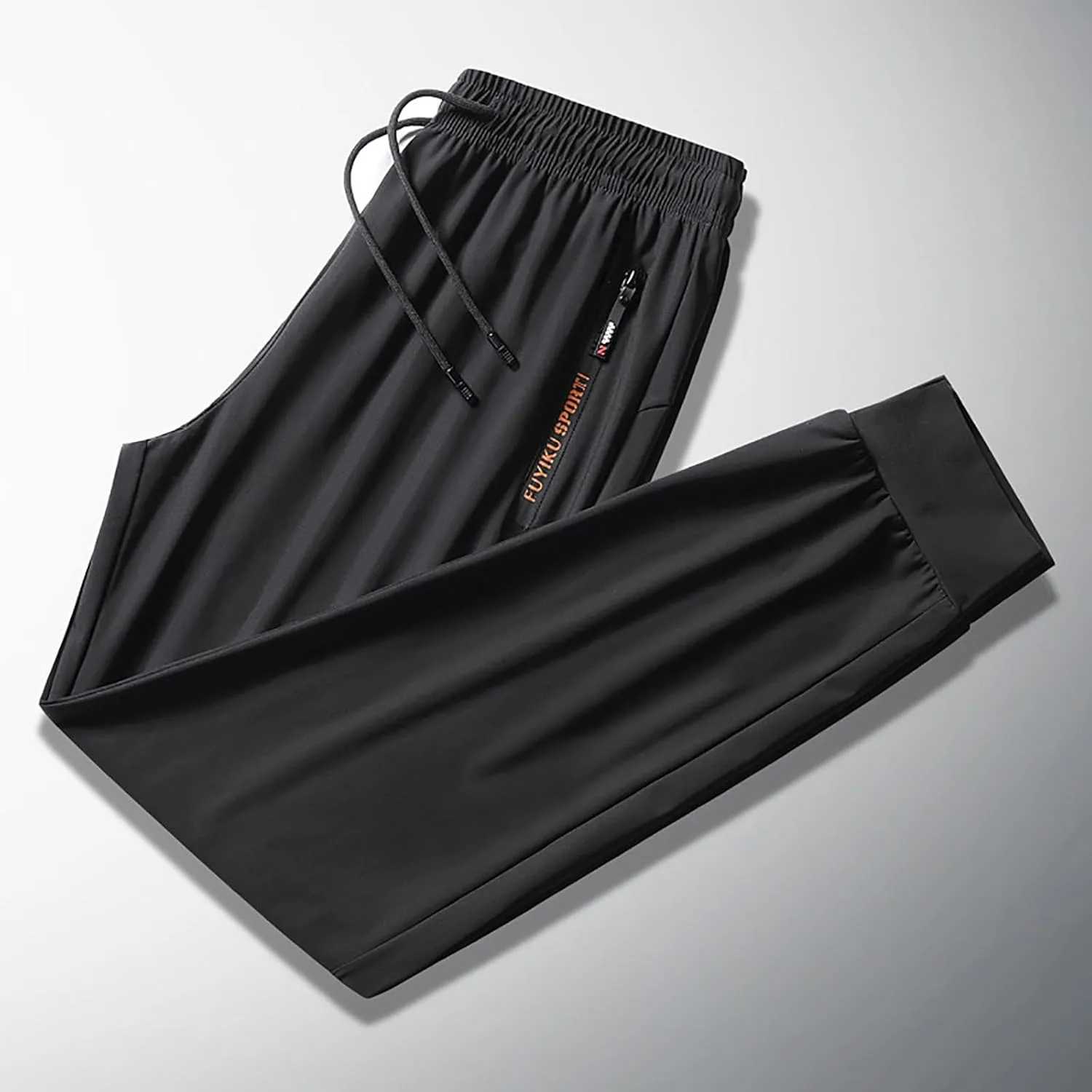 Men's Fashionable Oversized Waist Drawstring Elastic Pants Casual Ice Silk Elastic Leggings Jogging Foam Slip Men Pants