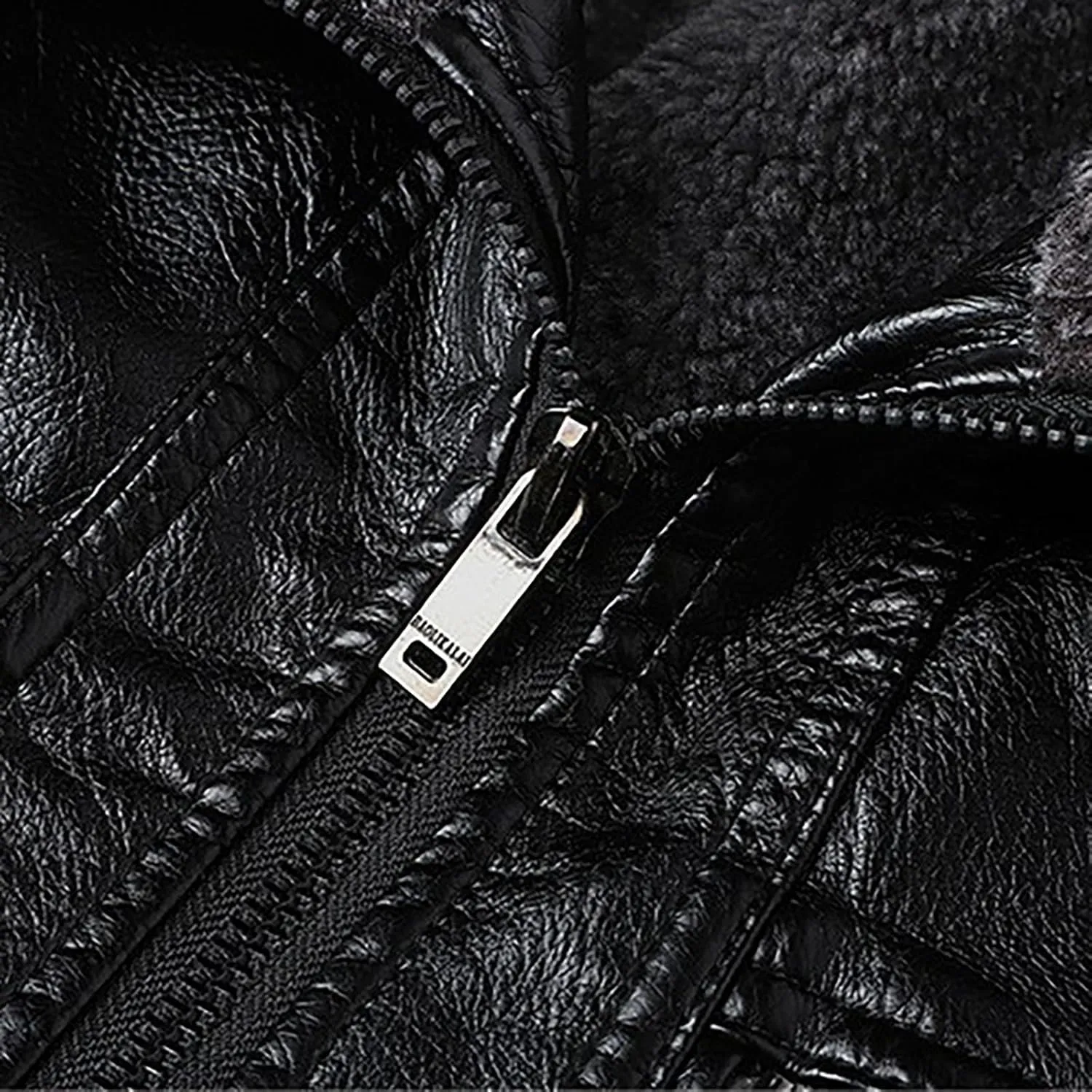 Mens Faux Leather Bomber Jackets Sherpa Fleece Lined Motorcycle Biker Jackets Turn-Down Collar Winter Warm Coats